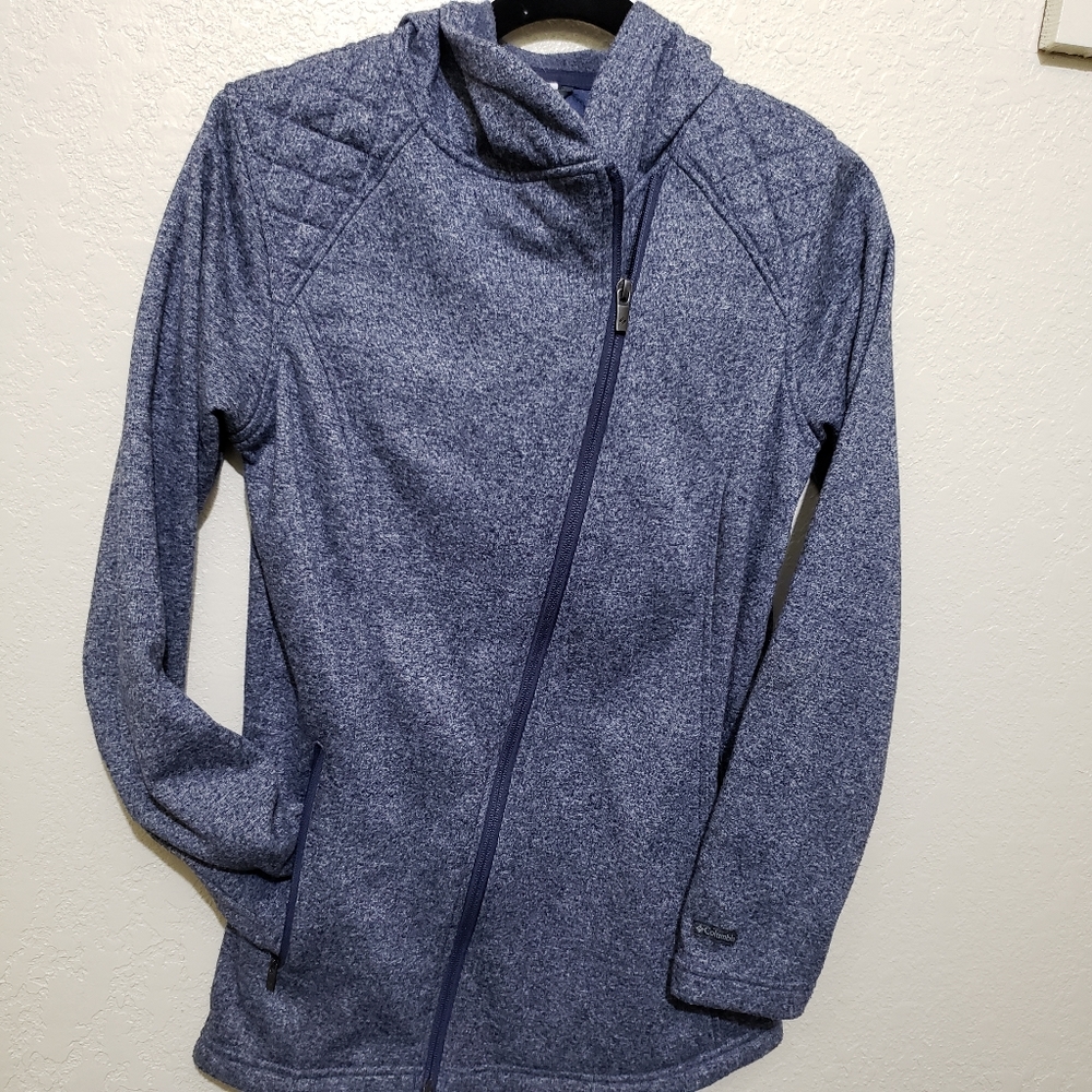 Columbia blue asymmetrical zip up sweater